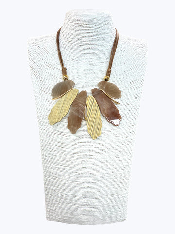 Abstract Natural Leaf Wood and Acrylic Necklace