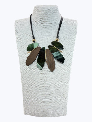 Abstract Olive Leaf Wood and Acrylic Necklace