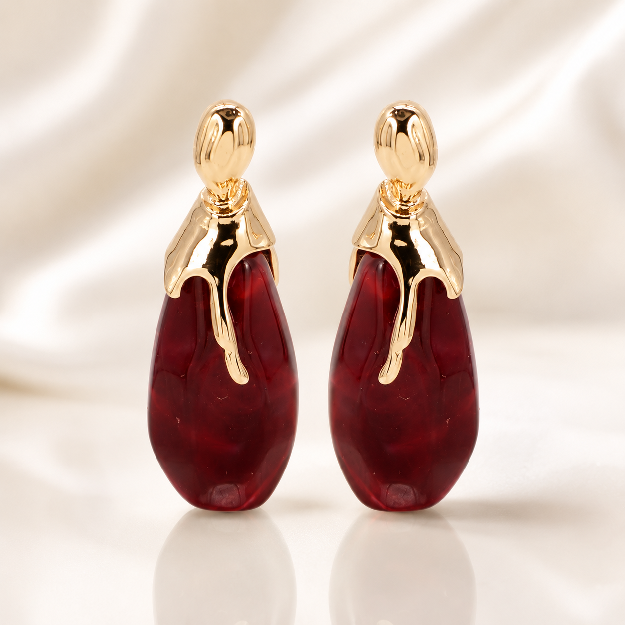 Artistic Burgundy Teardrop Earrings