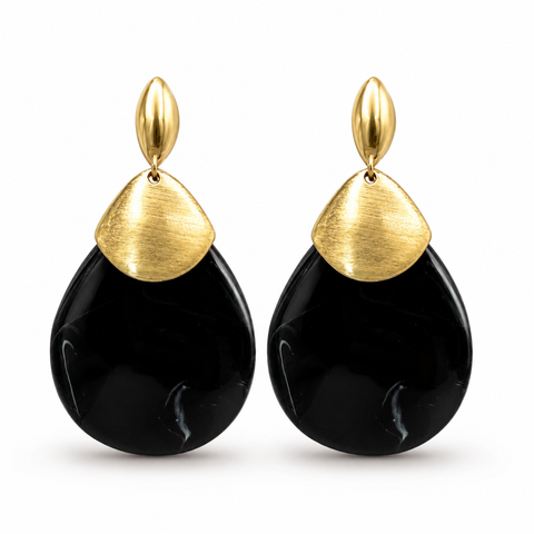 Marbled Black Teardrop Earrings