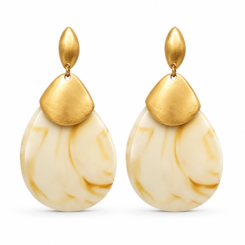 Marbled Cream Teardrop Earrings