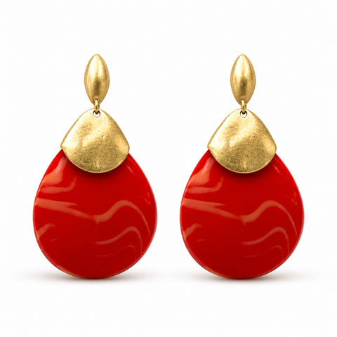 Marbled Red Teardrop Earrings
