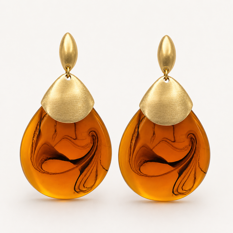 Marbled Brown Teardrop Earrings