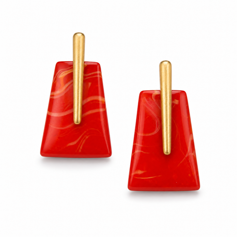 Acrylic Red Trapezoid Drop Earrings