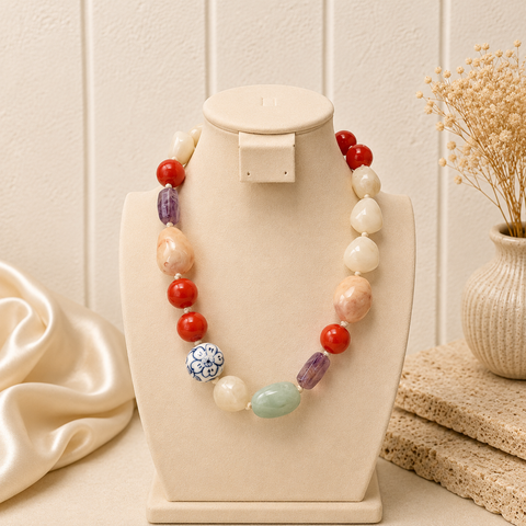 Collar piedras Tornasol con Rojo