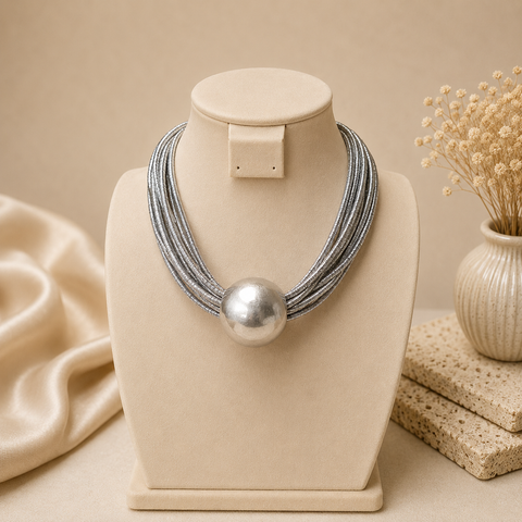 Collar esfera cordón forrado maya plata