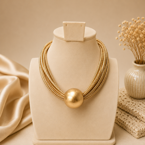 Collar esfera cordón forrado maya oro