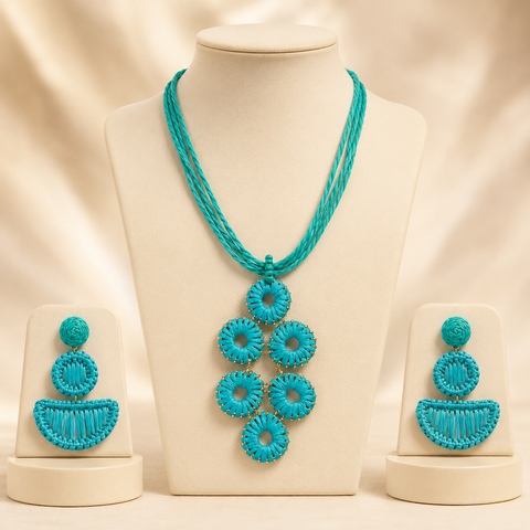 Boho chic rattan set are y collar  Teal
