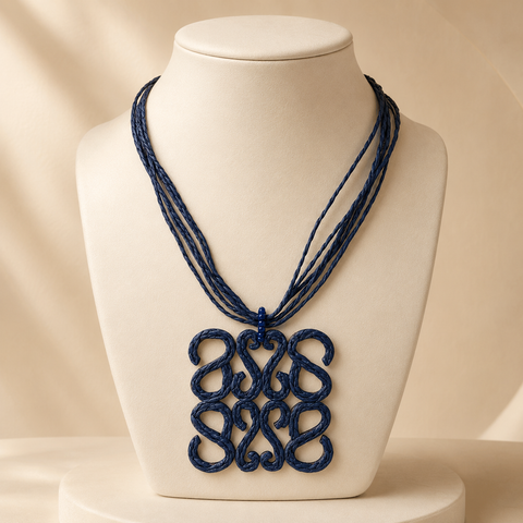 Collar Bohemio Rattan Color Azul