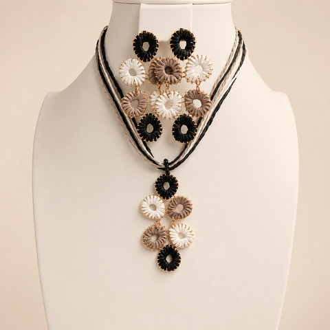 Boho chie Rattan Set de aretes y collar