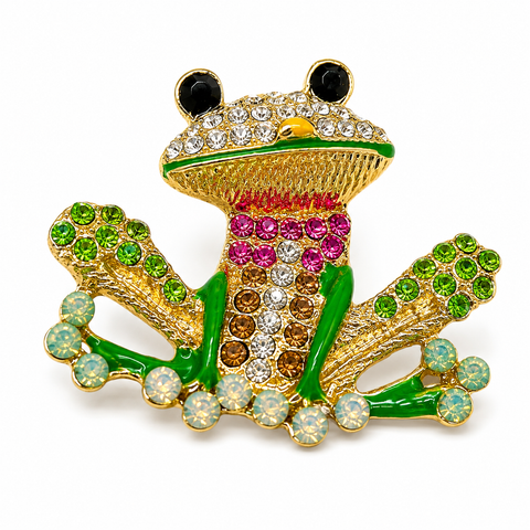 Rhinestone Frog Pin Brooch