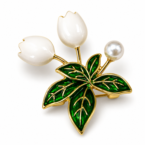 White Tulips Pin Brooch