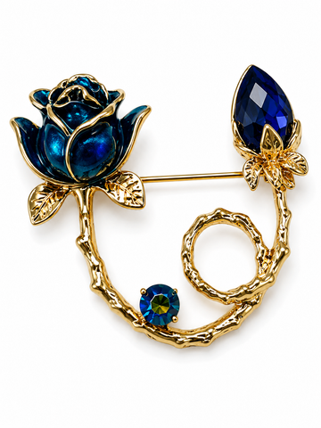 Twisted Blue Rose Pin Brooch