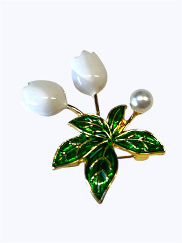 White Tulips Pin Brooch