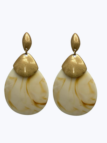 Marbled Cream Teardrop Earrings