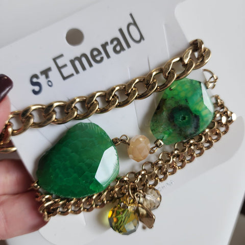 Set Pulseras de Piedras Verdes con Cadenas