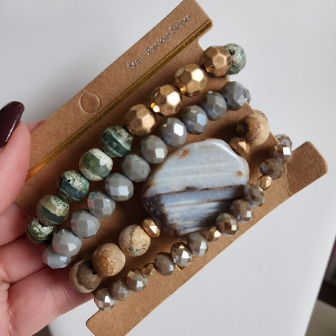 Set Pulseras en Cadenas con Piedra Color Mármol