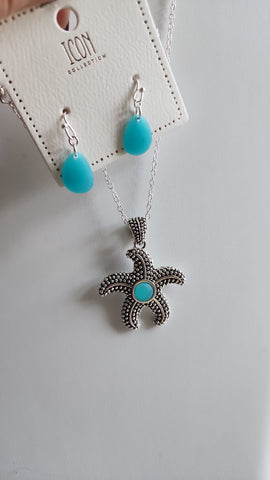 Set Estrella Turquesa  Collar y Aretes