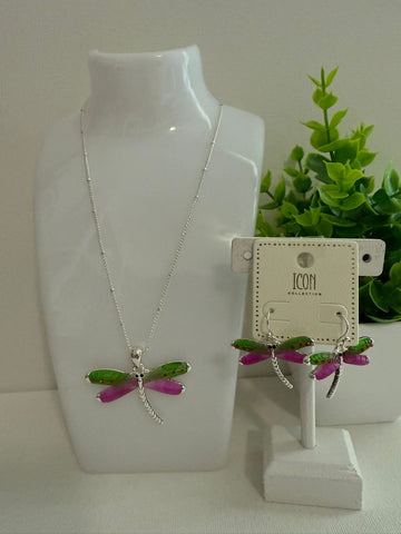 Set libélula verde y violeta