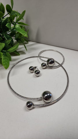 Trio con Esferas Plata diamantado