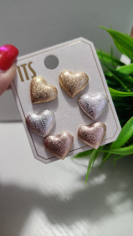Trio Aretes Escarchado Corazón