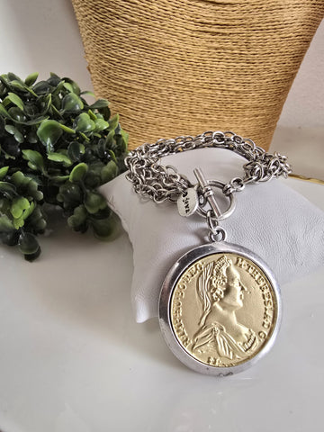 062-Pulsera de una sola Moneda  Dos Tonos