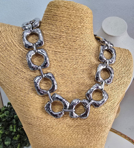 073-Collar de Eslabones Cuadrado Plata