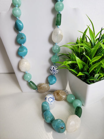 #970-Pulsera en Piedras Verde con turquesa