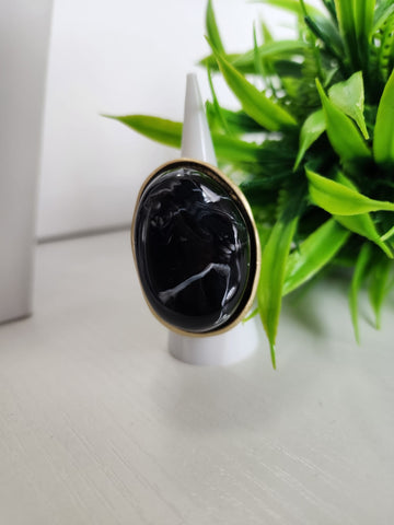 #698-Anillo Piedra  Cracker Negro