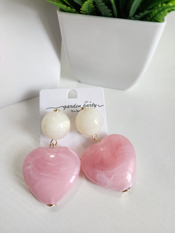 #800-Aretes de Esferas  Corazon Rosa