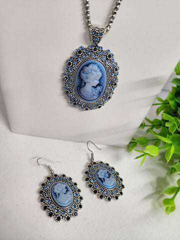 Set de Camafeos  Cadena y Aretes  Azul