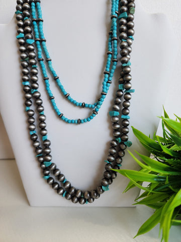 #1003-Collares Turquesa  Dos Piezas