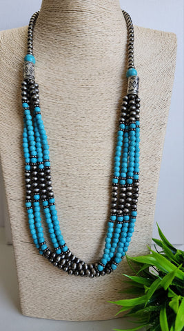 #497-Collar Turquesa  Con Aretes