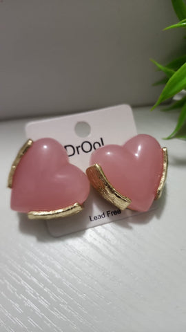 806-Set Corazón Rosa Aretes