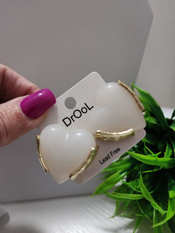 806- Set Corazón Blanco Aretes