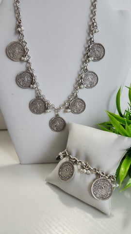 Set de Cadena y Pulsera en Monedas  Plata