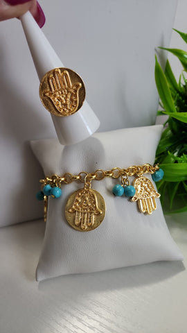 Set Mano de Fatima  Pulsera y Anillo