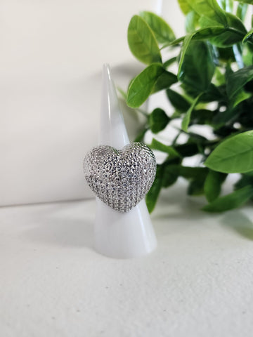 Anillo  Corazon Grande  Diamantado  Plata