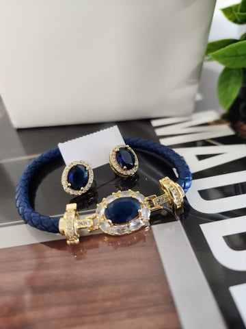Set Pulsera y Aretes  Ovalado  Azul