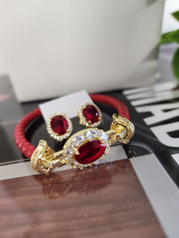Set Pulsera y Aretes  Ovalado  Rojo