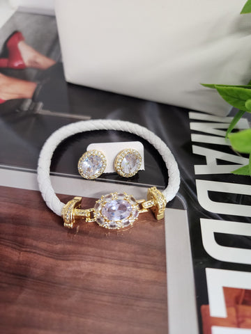 Set Pulsera y Aretes  Ovalado  Blanco