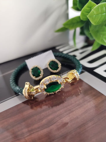 Set Pulsera y Aretes  Ovalado  Verde