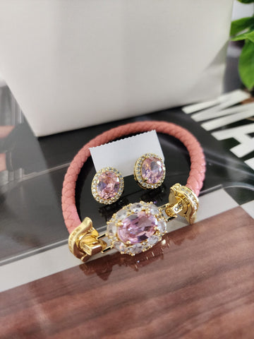 Set Pulsera y Aretes  Ovalado  Rosa