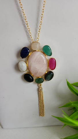 Cadena con Gema  Piedras de Cristal y Cuarzo  Cuarzo Rosado