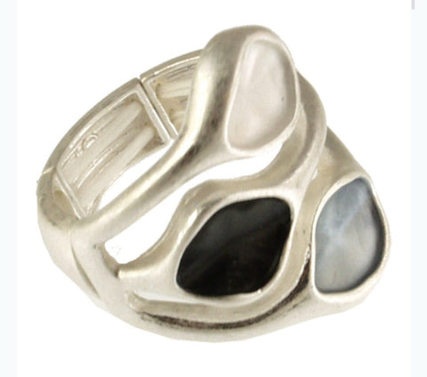 2411-1-Anillo Esmaltado Vintage  Silver & Black
