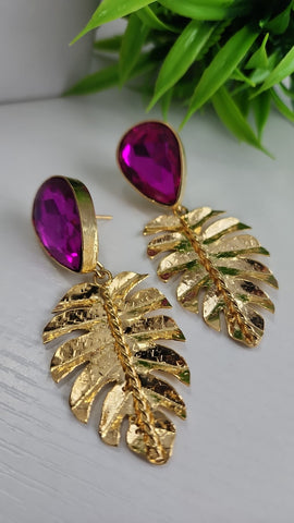 Aretes de Hoja  Fushia