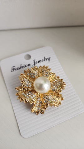 Prendedor  Flor con Perla  Oro