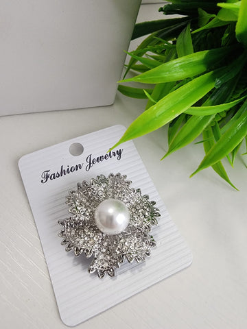 Prendedor  Flor con Perla  Plata