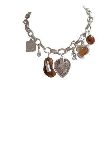 Collar corazones plata con marron