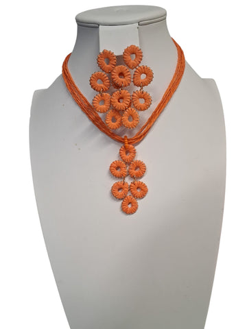 Boho chie Rattan Set de aretes y collar  Color Naranjado